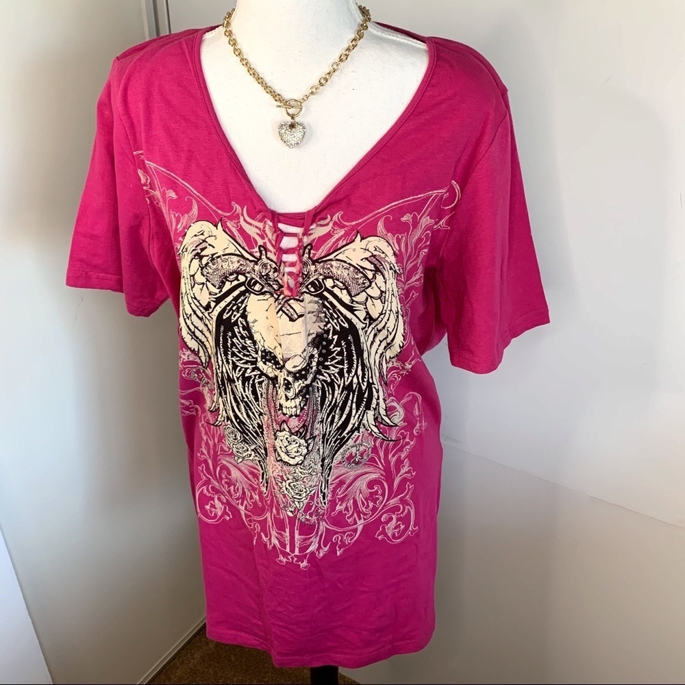 Bus Stop Women’s Plus Spider Web Bling Biker Tee!